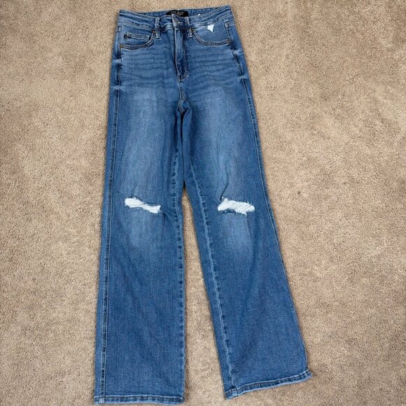Judy Blue Denim - Judy Blue Jeans Womens 5/27 Blue Austin Tummy Control High Rise Ripped Knee
